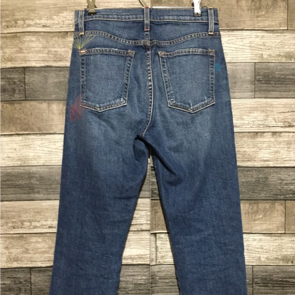 Alice + Olivia Blue High Rise Jeans with Colorful Embroidery - Picture 7 of 11